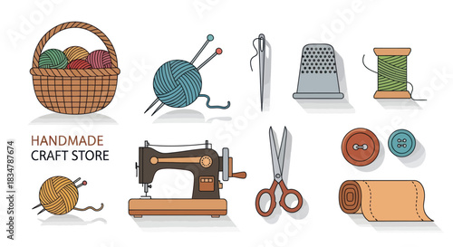 Collection of Handmade Craft Store Sewing Tools and Supplies.