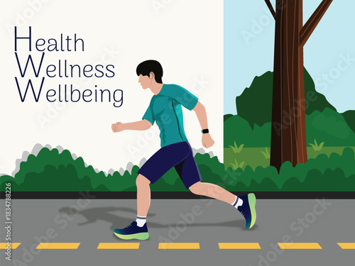 Health, Wellness, Wellbeing. A man gives meaning to life by maintaining balance through running.