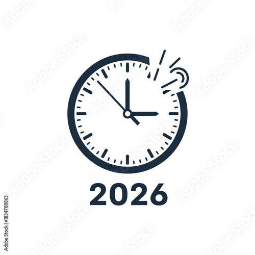 Clock showing time with the year 2026 concept and design.