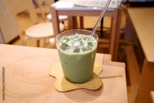 korea matcha latte tea cold drink cafe glass cup