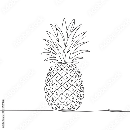 One continuous line illustration of an pineapple , isolated on white background.