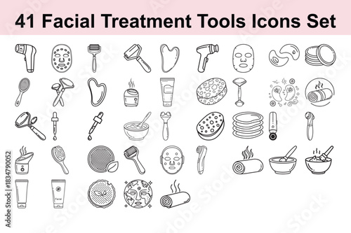 Collection of facial treatment tool icons showcasing skincare essentials and beauty gadgets for radiant and healthy skin in vector format