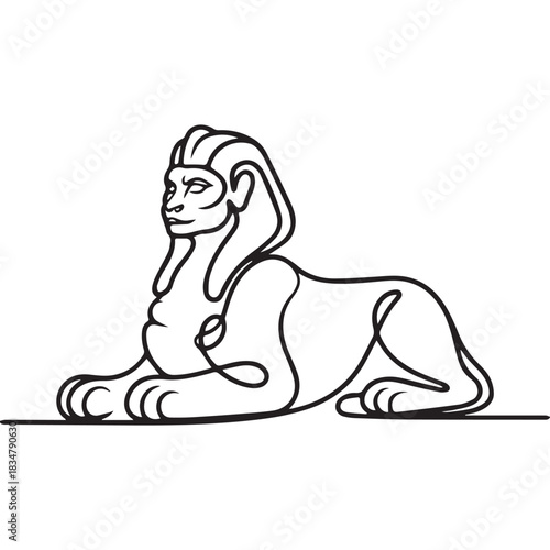One continuous line illustration of an Sphinx , isolated on white background.