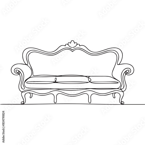 One continuous line illustration of an luxury sofa, isolated on white background.