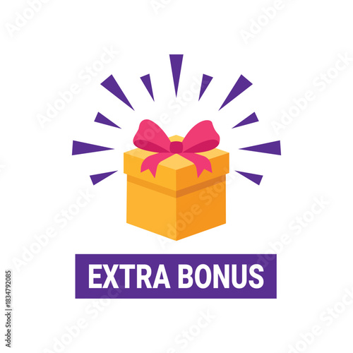 Colorful gift box with ribbon and bonus label, perfect for promotions, rewards, discounts, special offers, and marketing materials.