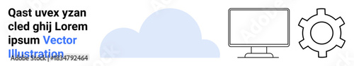 Monitor, gear, and cloud element emphasizing technology, cloud storage, and data setup. Ideal for software interface, web design, cloud services, automation process flow data integration simple