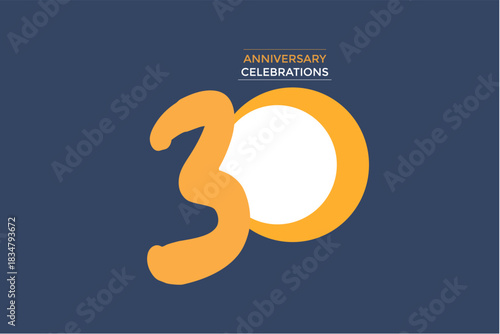 30 year anniversary writing in gold on a blue background. An anniversary represents a special date marking the passage of time in a relationship, marriage, or significant life event.
