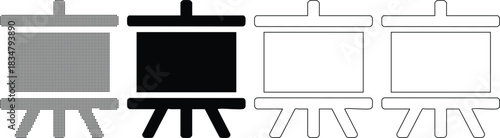 Four presentation boards or easels in different styles