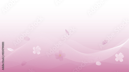 桜の花と曲線の抽象的な背景イラスト