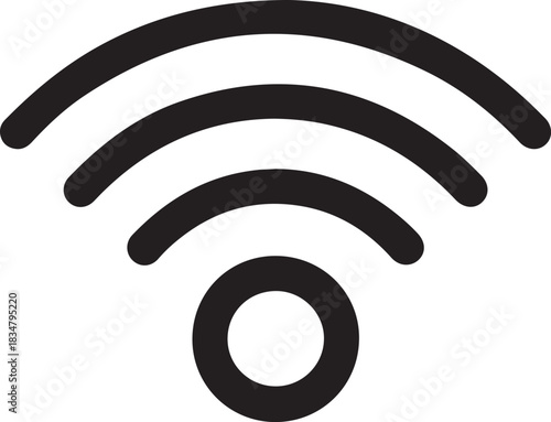 Black vector Wi-Fi signal icon showing wireless network connectivity and internet access.