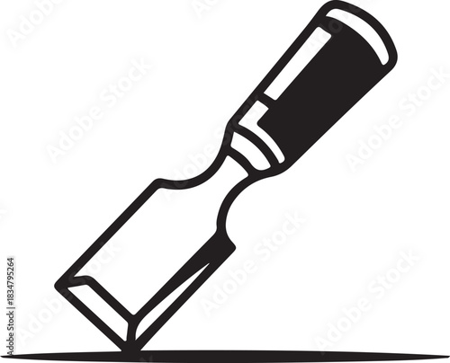 Chisel vector outline icon depicting a carpentry hand tool for woodworking and construction projects