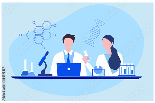 Professional scientists, doctors and chemical researchers working and analysis in laboratory experiment vector  Illustration. Medical laboratory, research experiment biology molecular concept.
