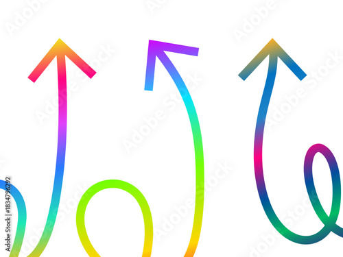 Colorful gradient grow‑up arrows with smooth rainbow line styling ideal for business growth concepts, progress graphics, direction visuals and modern abstract designs