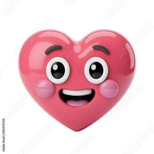 Pink Heart Emoji with Smiling Face and Eyebrows