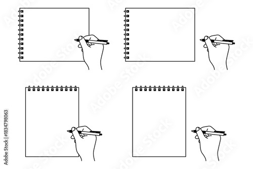 ノートとペンを持つ手 セット