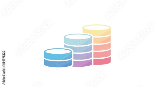 Abstract colorful stacked cylindrical shapes representing growth and progress in data