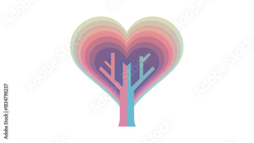 Abstract multicolored heart-shaped tree symbolizing love and harmony with layered gradient effect