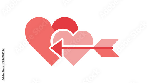 Love and Heartbreak Concept with Heart Shapes and Arrow Illustration Featuring Romantic Symbols