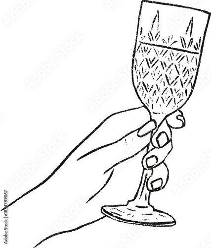 Sketch Hand Holding Champagne Glass