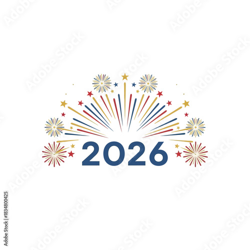 Happy New Year 2026 celebration with colorful fireworks display.
