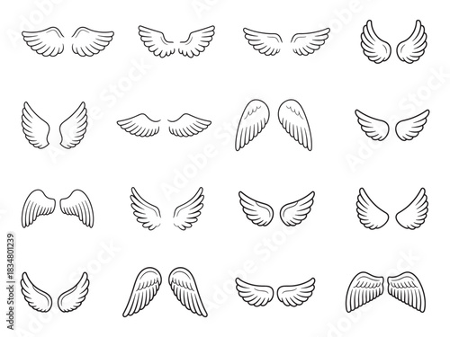 Artistic illustration of diverse bird species in graceful flight showcasing vibrant wings and dynamic movement against a clean background perfect for nature and freedom themes