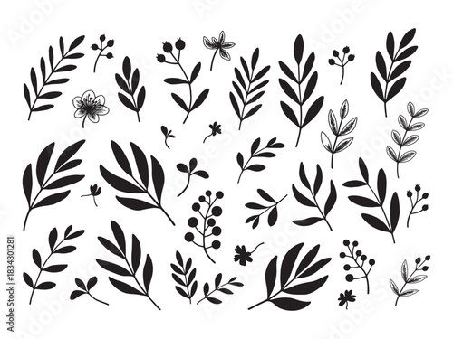 Elegant botanical flower vector illustration featuring delicate petals leaves and stems in vibrant red green blue and yellow hues perfect for decorative designs