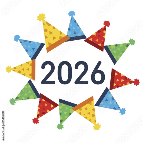 Happy New Year 2026 Celebration with Party Hats.