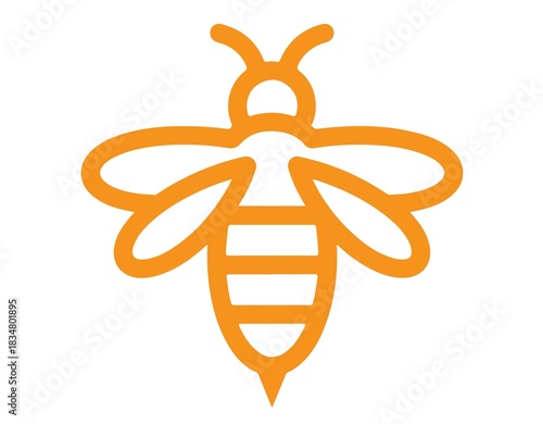 Isolated orange line drawing of a bee with wings and striped abdomen