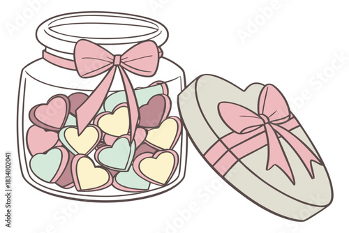Glass jar filled with heart shaped