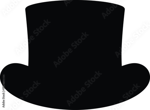 Classic black top hat silhouette vector illustration, elegant gentleman fashion accessory icon, vintage formal wear design symbol for costume, magic and style