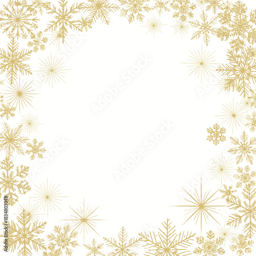 Elegant Gold Filigree Snowflake Border Frame on White Background