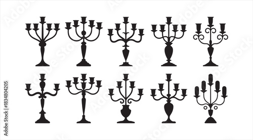 Silhouette collection of classic candelabras featuring elegant structures for event decor, illustration, and graphic design
