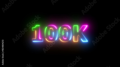 Tablou pe pânză 100 K neon sign glowing in vibrant rainbow colors on a black background 100k one