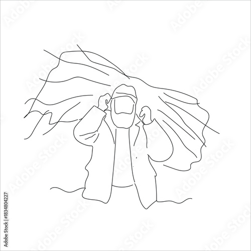 man lifting a pile of hay. line art