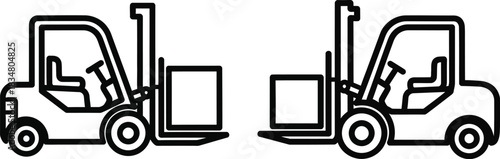 Simple black and white illustration of two forklifts facing each other