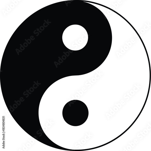 A simple depiction of the taijitu symbol with black and white swirling shapes