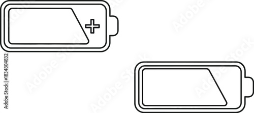 Simple line art illustration of a partially charged and flat battery icon