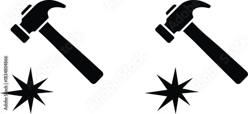 Two hammers and starbursts a simple black and white graphic design