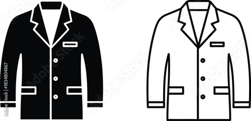 Black and white outline illustrations of two lab coats side by side