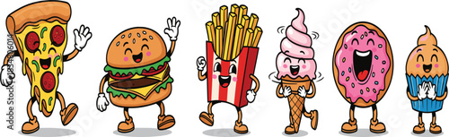 Cartoon Fast Food Characters with Expressive Faces and Playful Poses