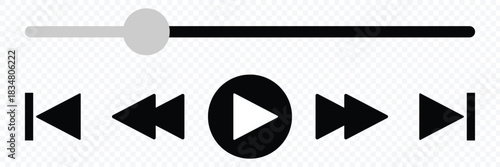 Music or video play bar icon. Audio player for songs or podcast playlist. Simple template of media device playback panel interface. Minimalist web display. eps 10