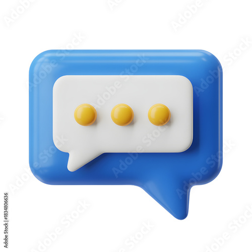 Blue Speech Bubble with Three Yellow Dots on White Background