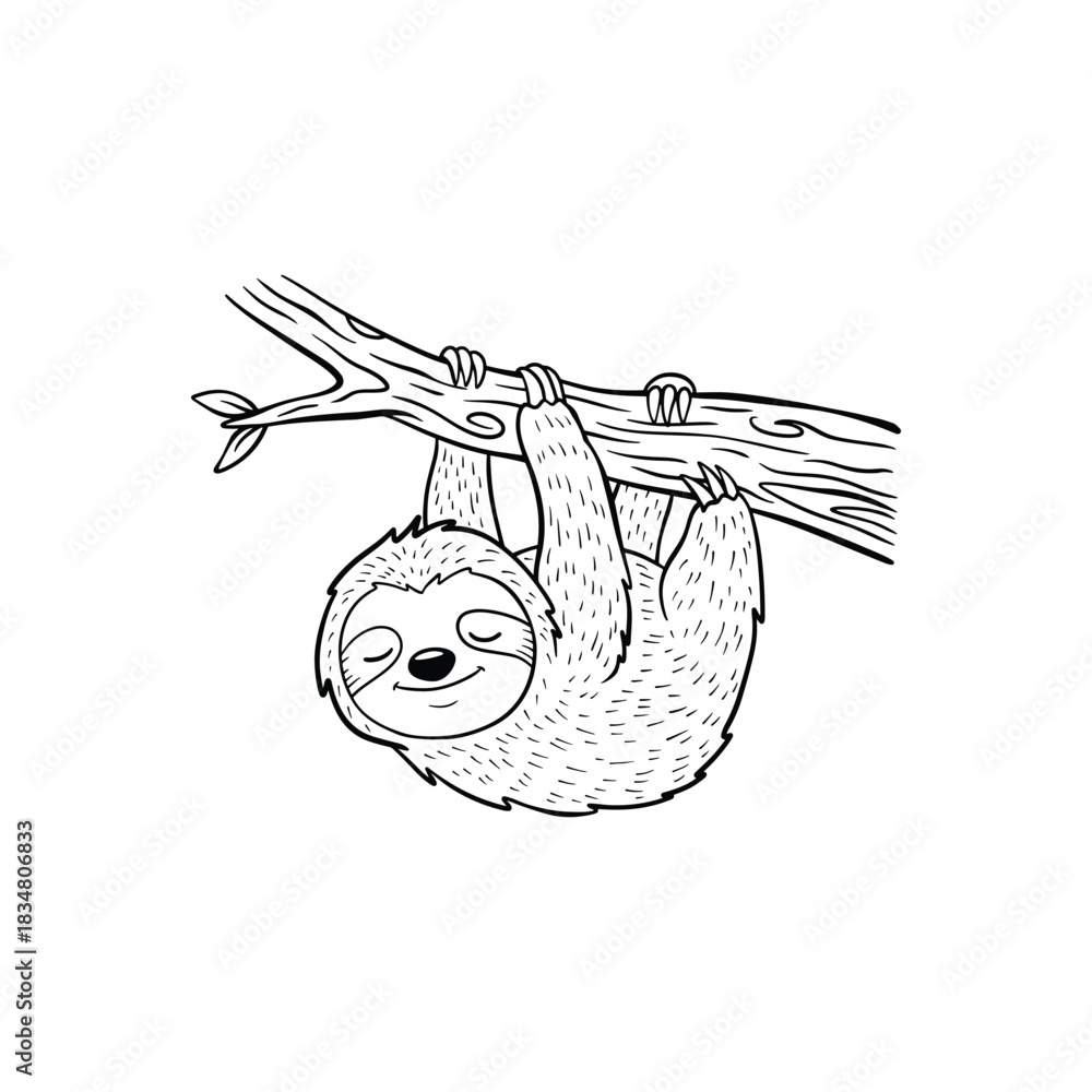 Obraz premium Baby Sloth Line Art, Adorable Line Art Animal Illustration
