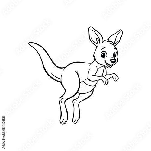 Baby Kangaroo Line Art, Adorable Line Art Animal Illustration