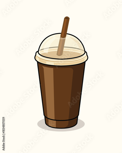 Iced coffee plastic cup with straw cartoon vector illustration
