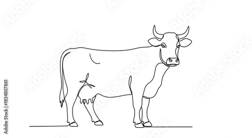 Minimalist line drawing of a cow standing in a blank space for creative designs