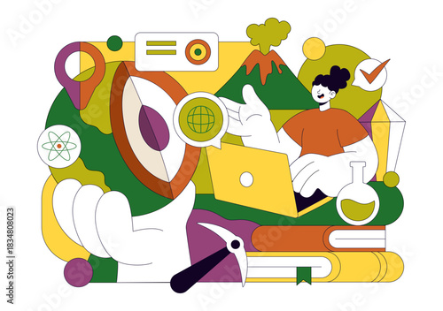 Geologist Illustration Featuring Soil Analysis and Earth Surface Features For Scientific Research, Exploration, or Expedition In a Background