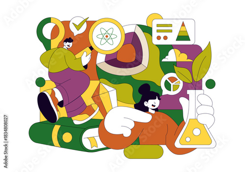 Geologist Illustration Featuring Soil Analysis and Earth Surface Features For Scientific Research, Exploration, or Expedition In a Background