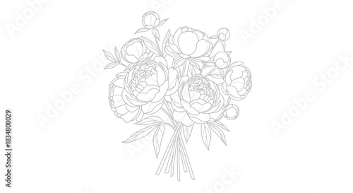 Exquisite Peony Bouquet Outline for Coloring and Creative Floral Designs