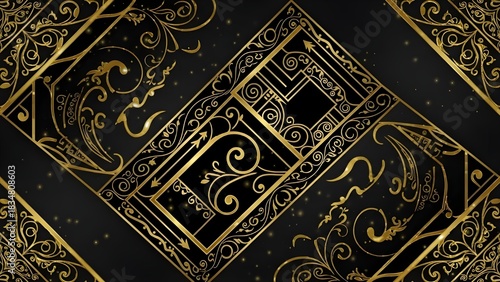 Luxurious Golden Ornate Art Deco Style Geometric Pattern isolated on White Background